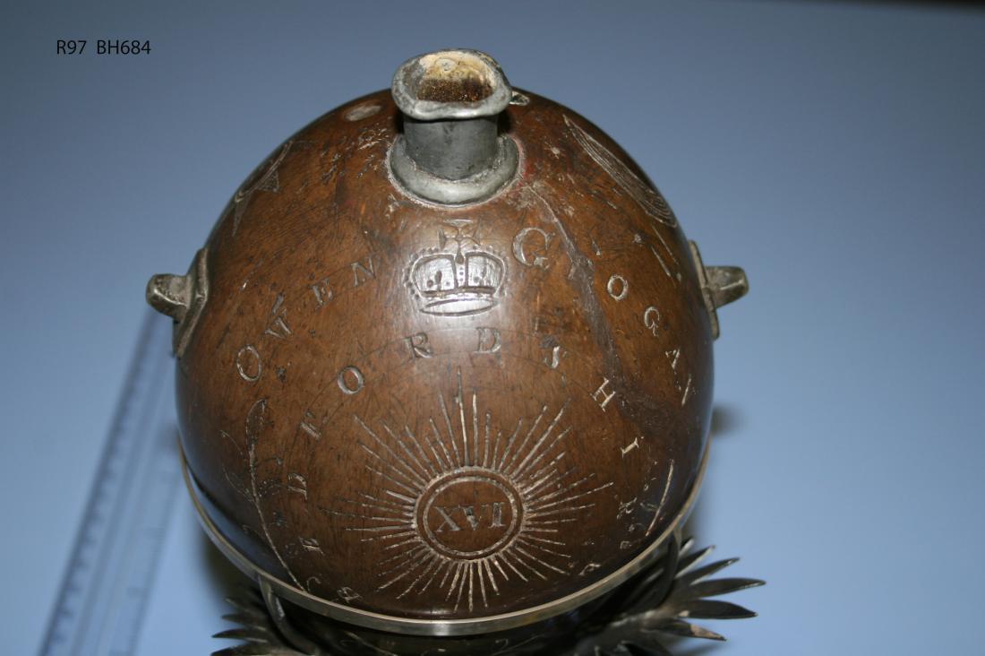 One of the more unusual items in our collection: a coconut engraved with the regimental crest and the name of its owner, Owen Grogan. The engraved coconut was found in the Australian Bush in the 1860s and donated to the Regiment in 1906